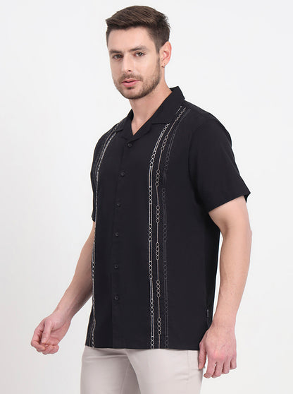 Black Printed Slim Fit Casual Shirt | JadeBlue