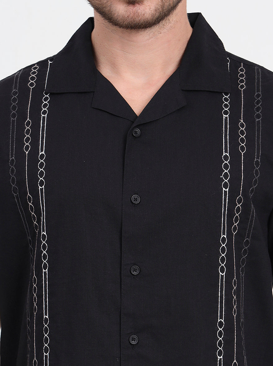 Black Printed Slim Fit Casual Shirt | JadeBlue