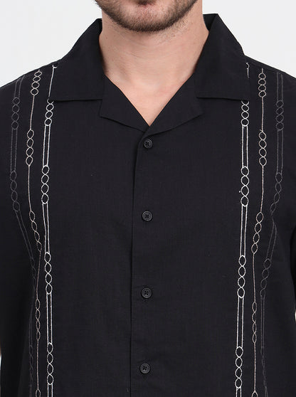 Black Printed Slim Fit Casual Shirt | JadeBlue