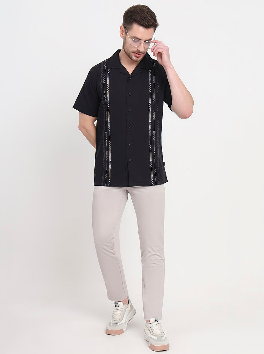 Black Printed Slim Fit Casual Shirt | JadeBlue