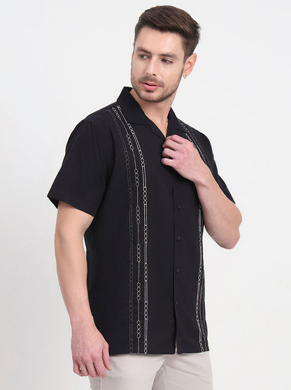 Black Printed Slim Fit Casual Shirt | JadeBlue