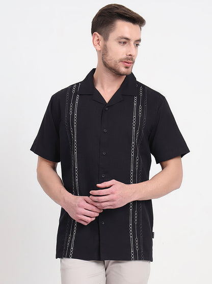 Black Printed Slim Fit Casual Shirt | JadeBlue
