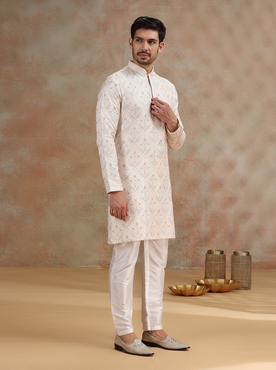 Off- White Printed and Embroidered Kurta Pajama | JB X JB
