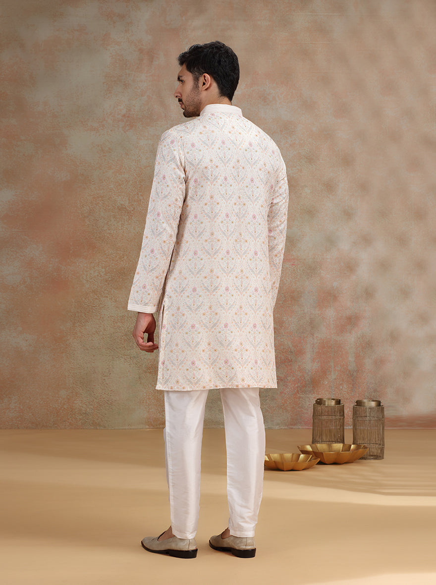 Off- White Printed and Embroidered Kurta Pajama | JB X JB
