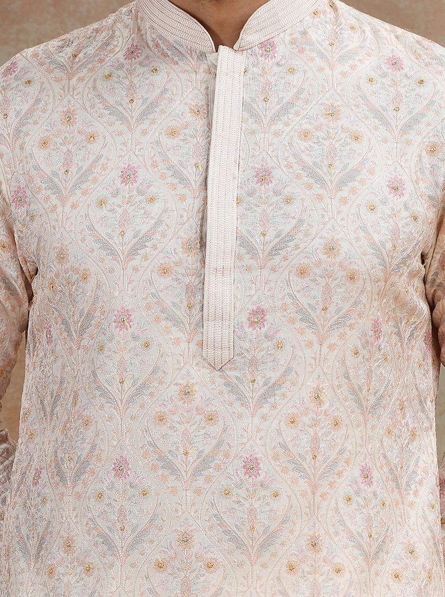 Off- White Printed and Embroidered Kurta Pajama | JB X JB