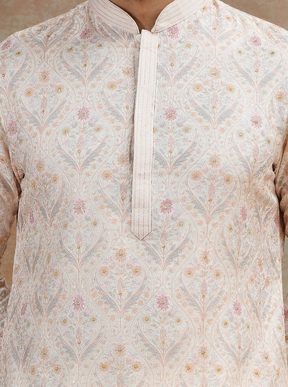 Off- White Printed and Embroidered Kurta Pajama | JB X JB
