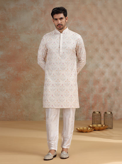 Off- White Printed and Embroidered Kurta Pajama | JB X JB
