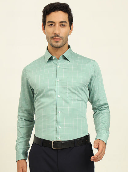 Green Checked Slim Fit Formal Shirt | JadeBlue Youth