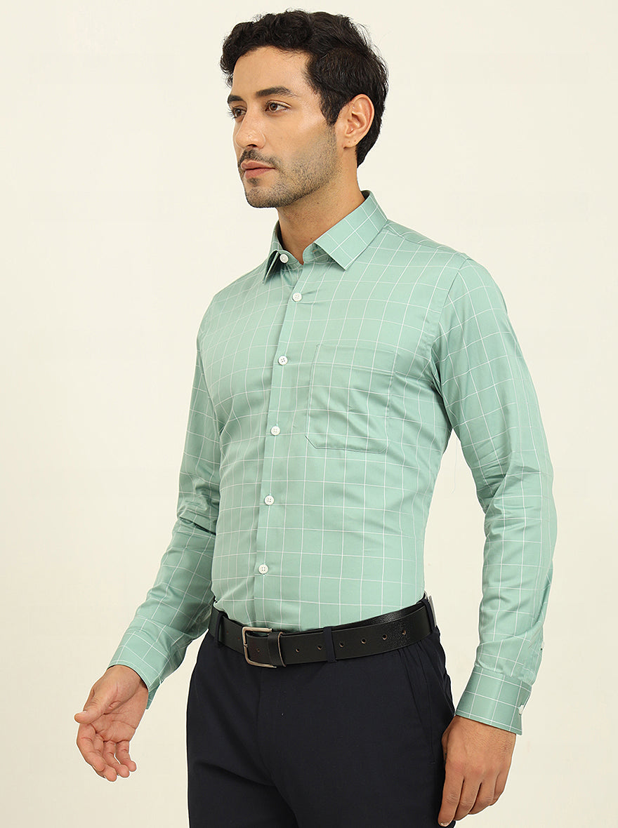 Green Checked Slim Fit Formal Shirt | JadeBlue Youth