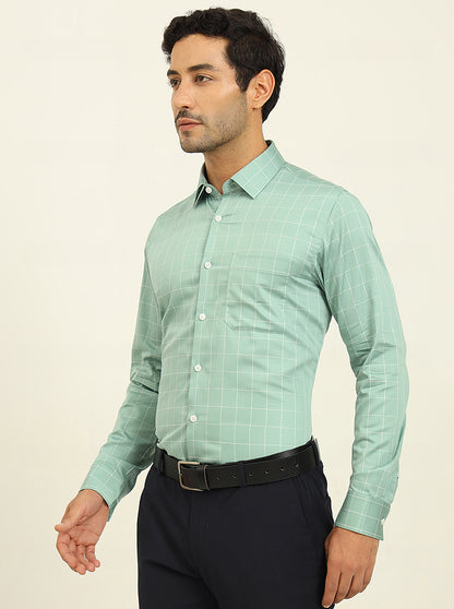 Green Checked Slim Fit Formal Shirt | JadeBlue Youth