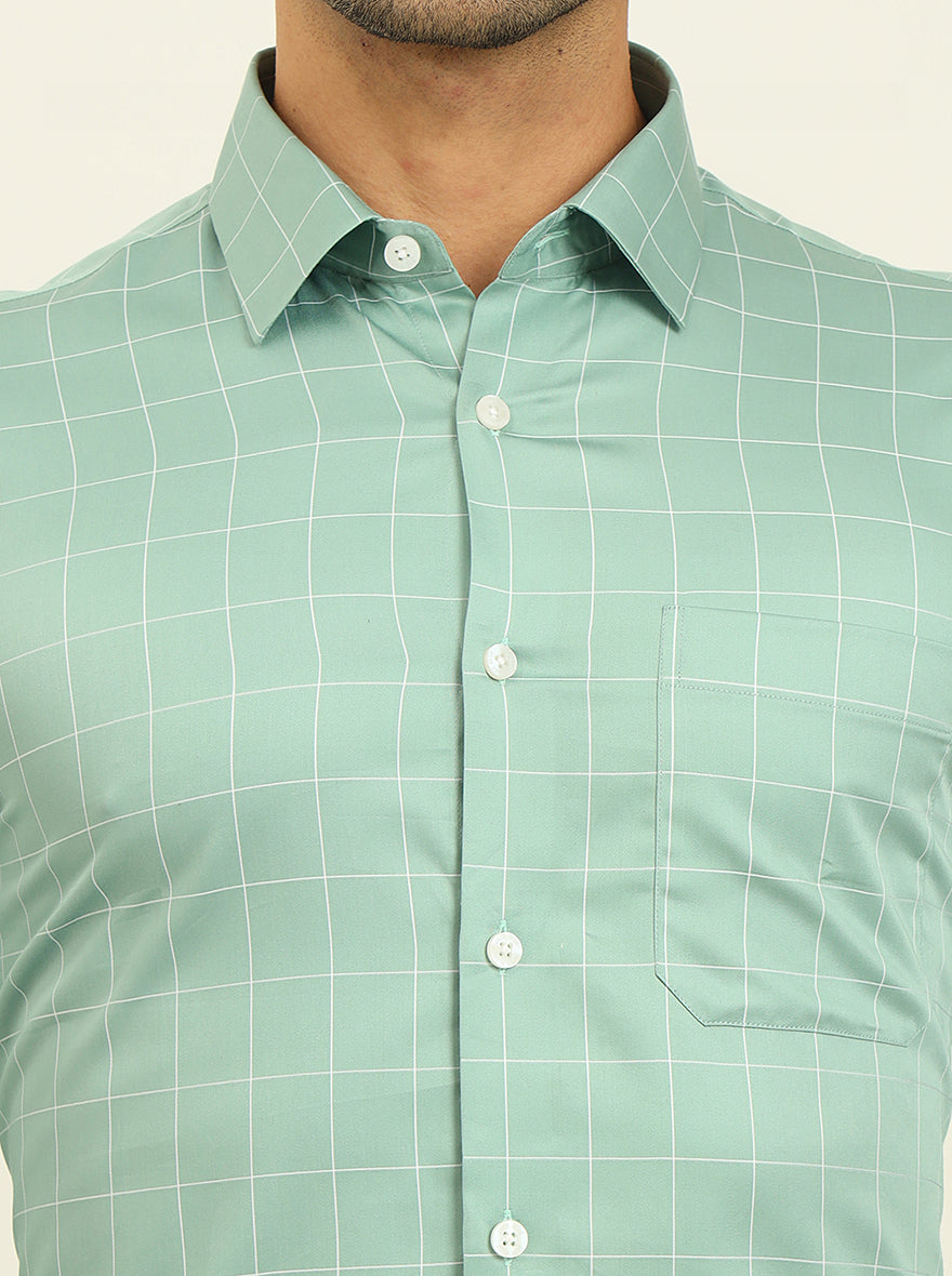 Green Checked Slim Fit Formal Shirt | JadeBlue Youth