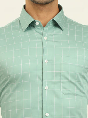 Green Checked Slim Fit Formal Shirt | JadeBlue Youth