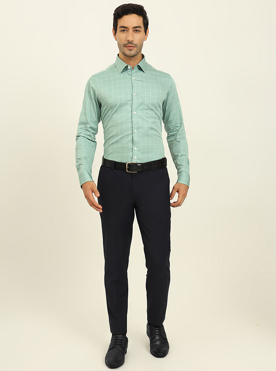 Green Checked Slim Fit Formal Shirt | JadeBlue Youth