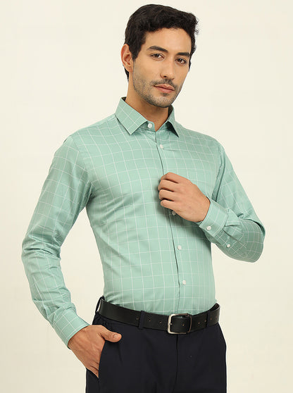 Green Checked Slim Fit Formal Shirt | JadeBlue Youth