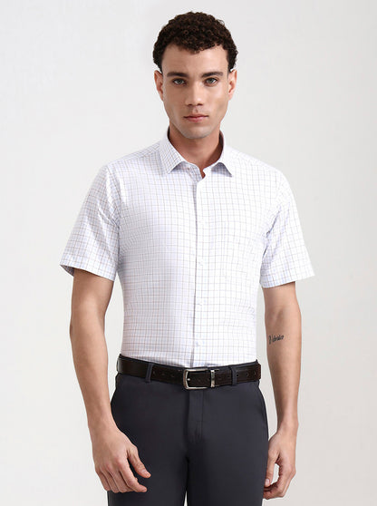 White & Blue Checked Regular Fit Formal Shirt | JadeBlue