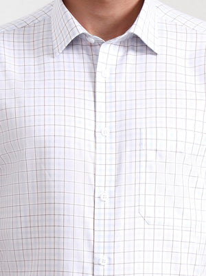White & Blue Checked Regular Fit Formal Shirt | JadeBlue