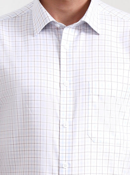 White & Blue Checked Regular Fit Formal Shirt | JadeBlue