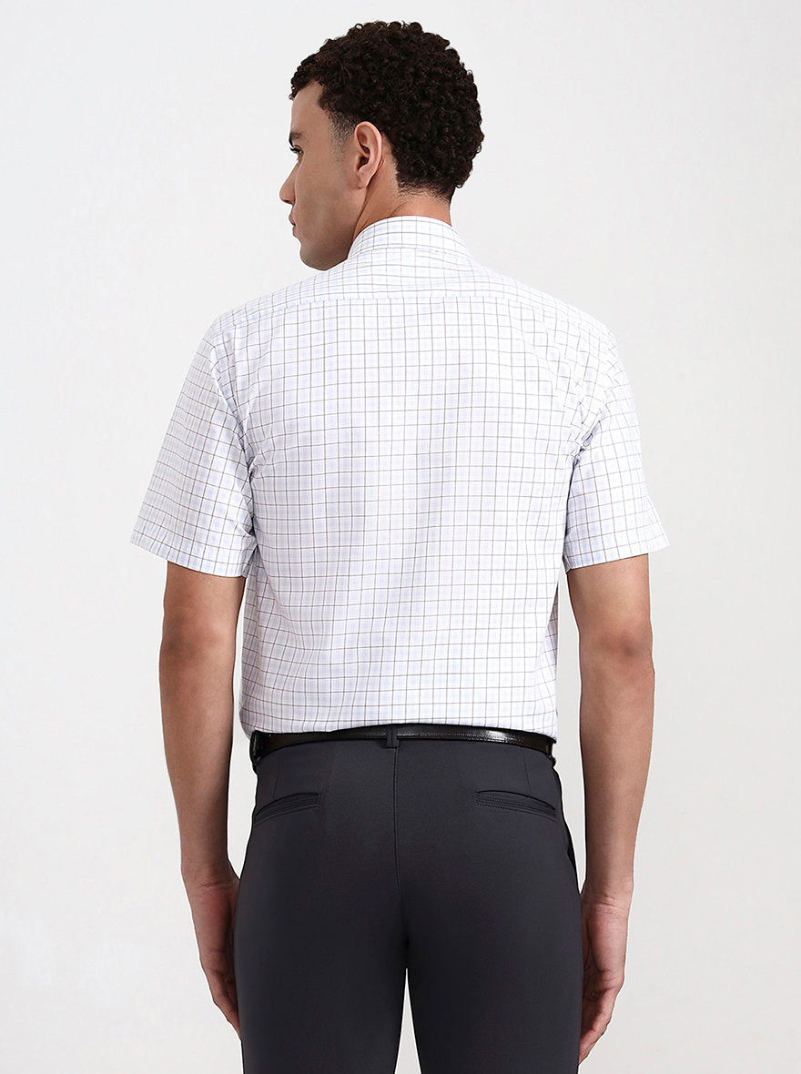 White & Blue Checked Regular Fit Formal Shirt | JadeBlue