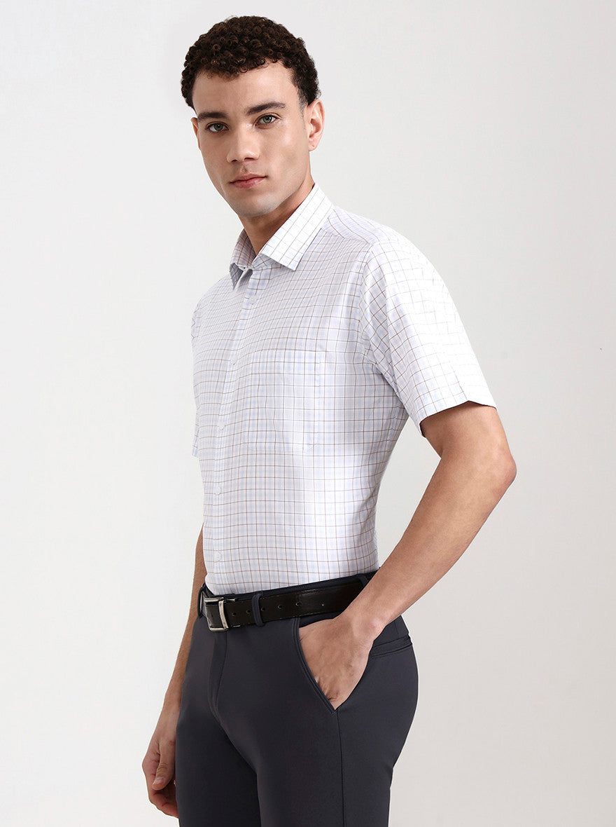 White & Blue Checked Regular Fit Formal Shirt | JadeBlue