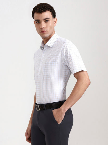 White & Blue Checked Regular Fit Formal Shirt | JadeBlue