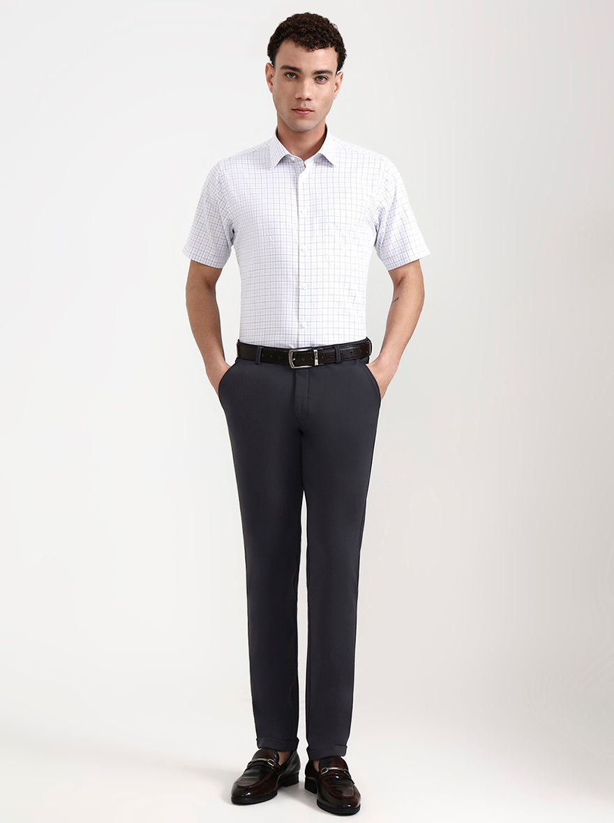 White & Blue Checked Regular Fit Formal Shirt | JadeBlue