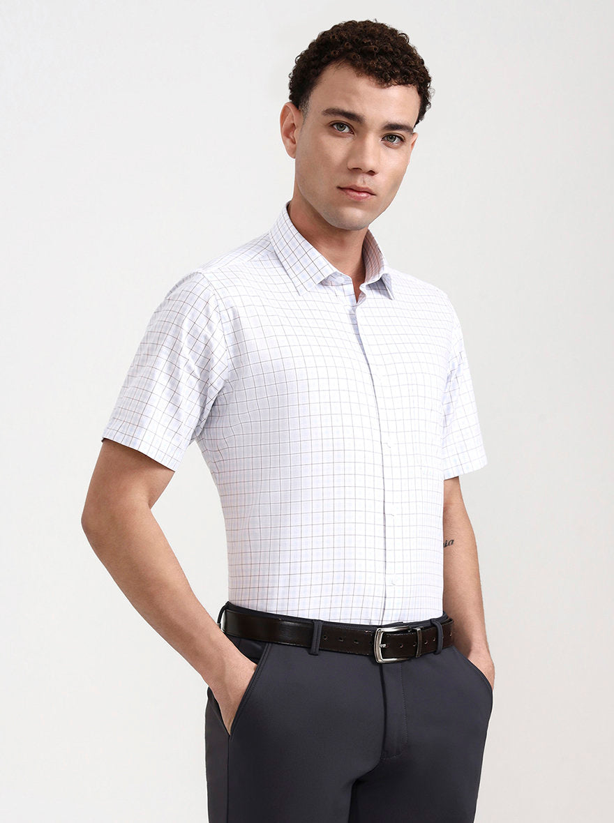 White & Blue Checked Regular Fit Formal Shirt | JadeBlue