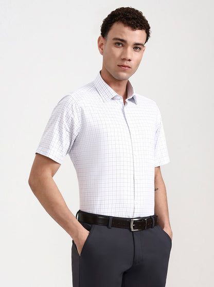 White & Blue Checked Regular Fit Formal Shirt | JadeBlue