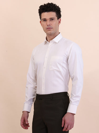 Cream Solid Slim Fit Formal Shirt | Greenfibre