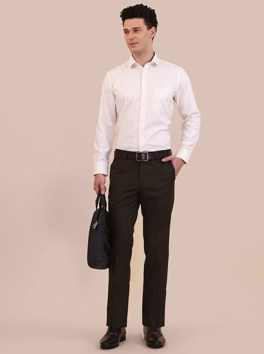 Cream Solid Slim Fit Formal Shirt | Greenfibre