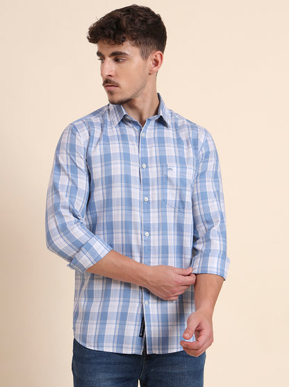 Blue Checked Slim Fit Casual Shirt | JadeBlue