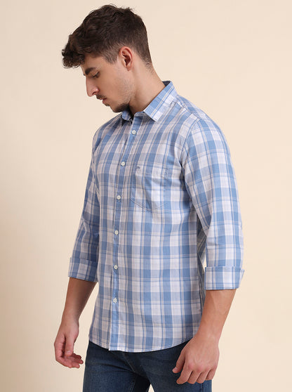 Blue Checked Slim Fit Casual Shirt | JadeBlue