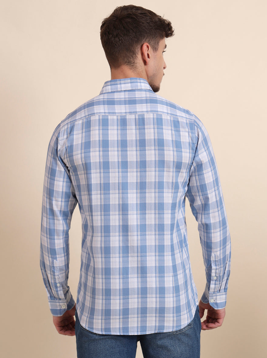 Blue Checked Slim Fit Casual Shirt | JadeBlue