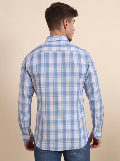 Blue Checked Slim Fit Casual Shirt | JadeBlue