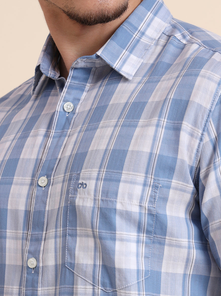 Blue Checked Slim Fit Casual Shirt | JadeBlue