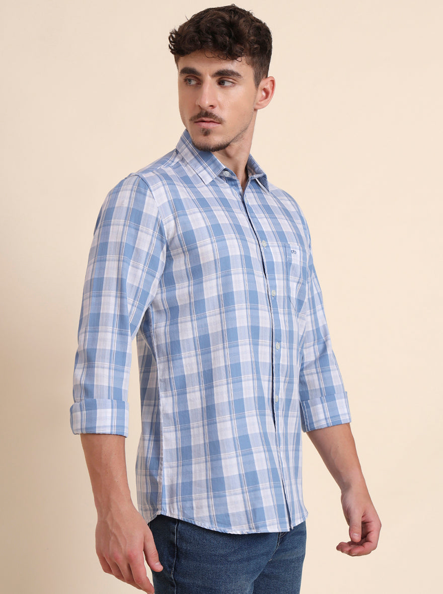 Blue Checked Slim Fit Casual Shirt | JadeBlue