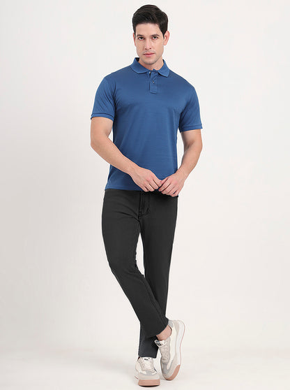 Blue Printed Regular Fit Polo T-Shirt | JadeBlue