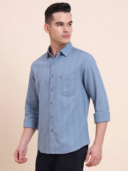Steel Blue Solid Slim Fit Casual Shirt | Greenfibre