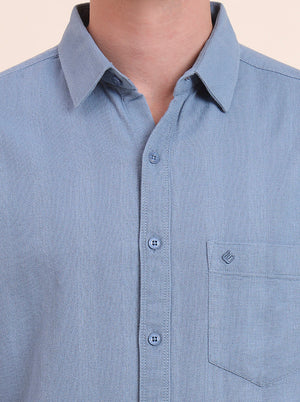 Steel Blue Solid Slim Fit Casual Shirt | Greenfibre