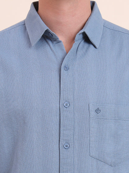 Steel Blue Solid Slim Fit Casual Shirt | Greenfibre