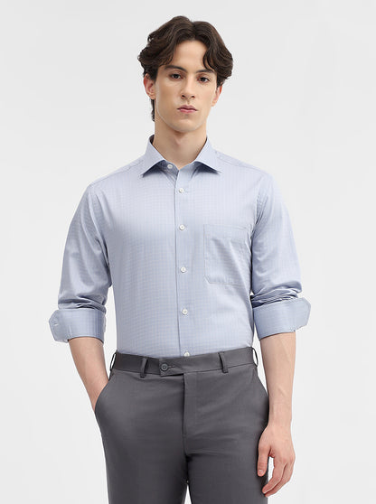 Grey Checked Slim Fit Formal Shirt | JadeBlue Super Luxe