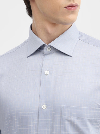Grey Checked Slim Fit Formal Shirt | JadeBlue Super Luxe