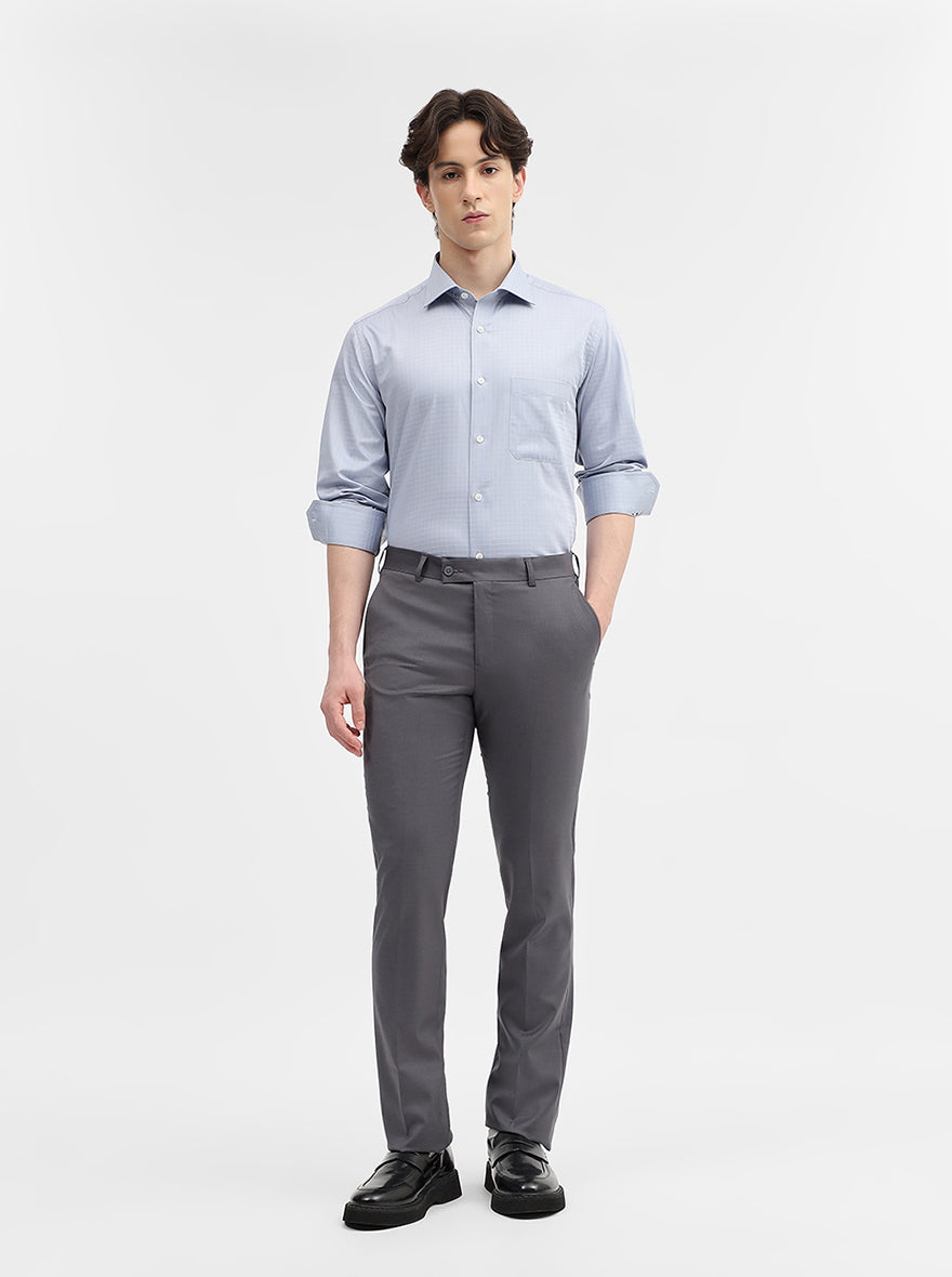 Grey Checked Slim Fit Formal Shirt | JadeBlue Super Luxe