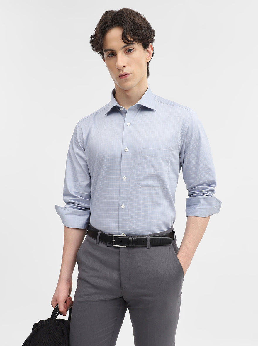 Grey Checked Slim Fit Formal Shirt | JadeBlue Super Luxe
