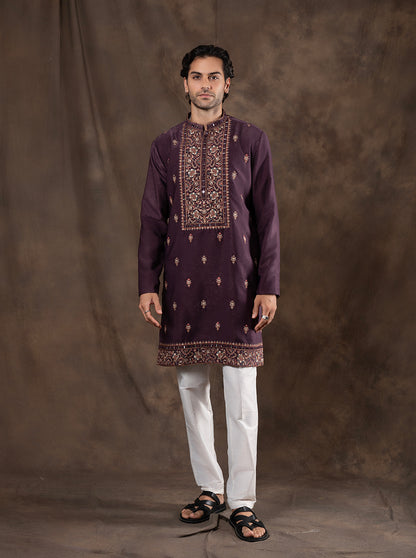 Wine Embroidered  Kurta Pajama | Virasana