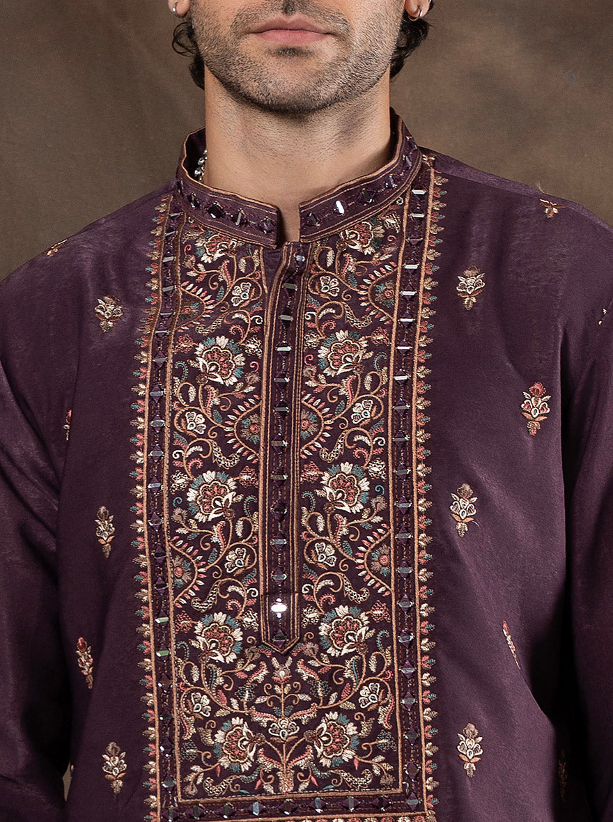 Wine Embroidered  Kurta Pajama | Virasana