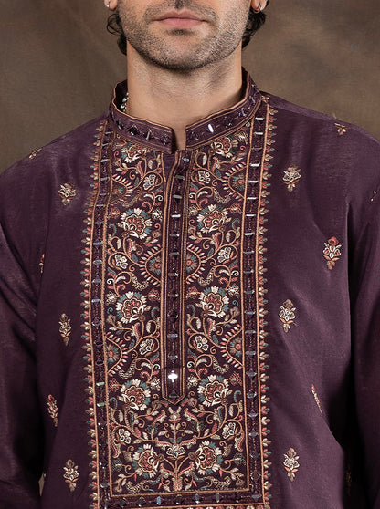 Wine Embroidered  Kurta Pajama | Virasana