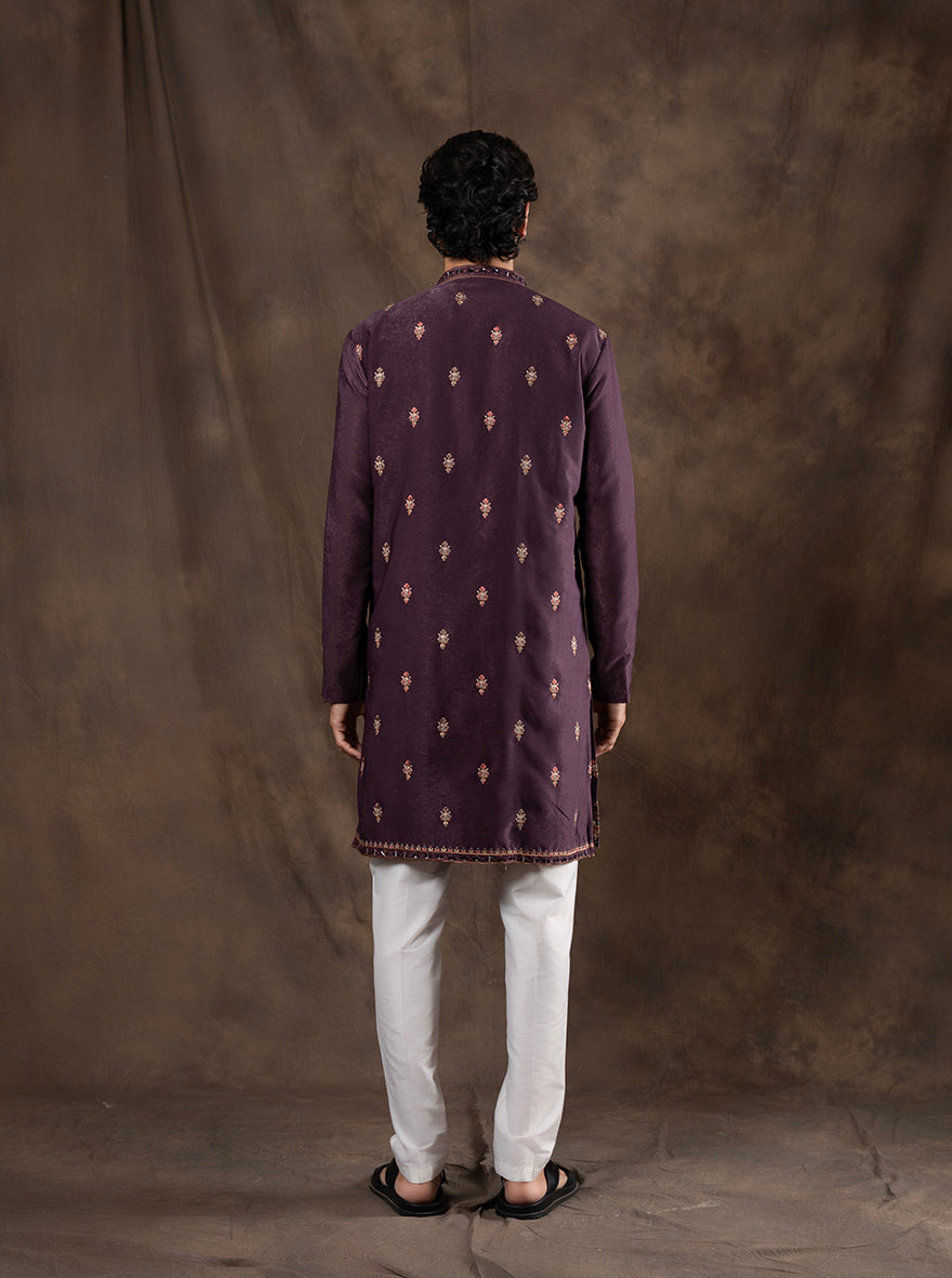 Wine Embroidered  Kurta Pajama | Virasana