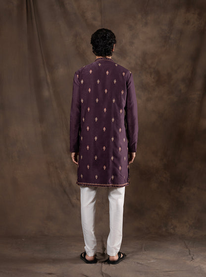 Wine Embroidered  Kurta Pajama | Virasana