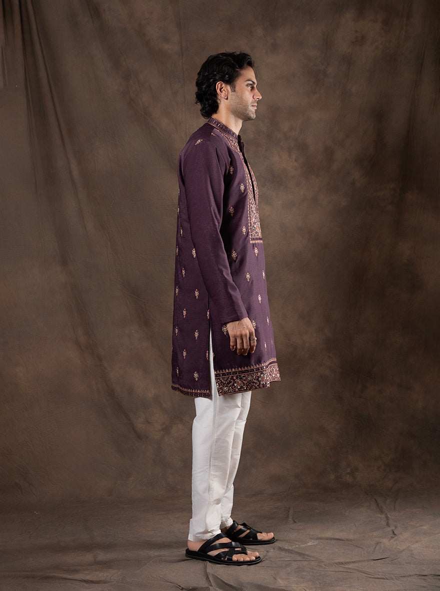 Wine Embroidered  Kurta Pajama | Virasana