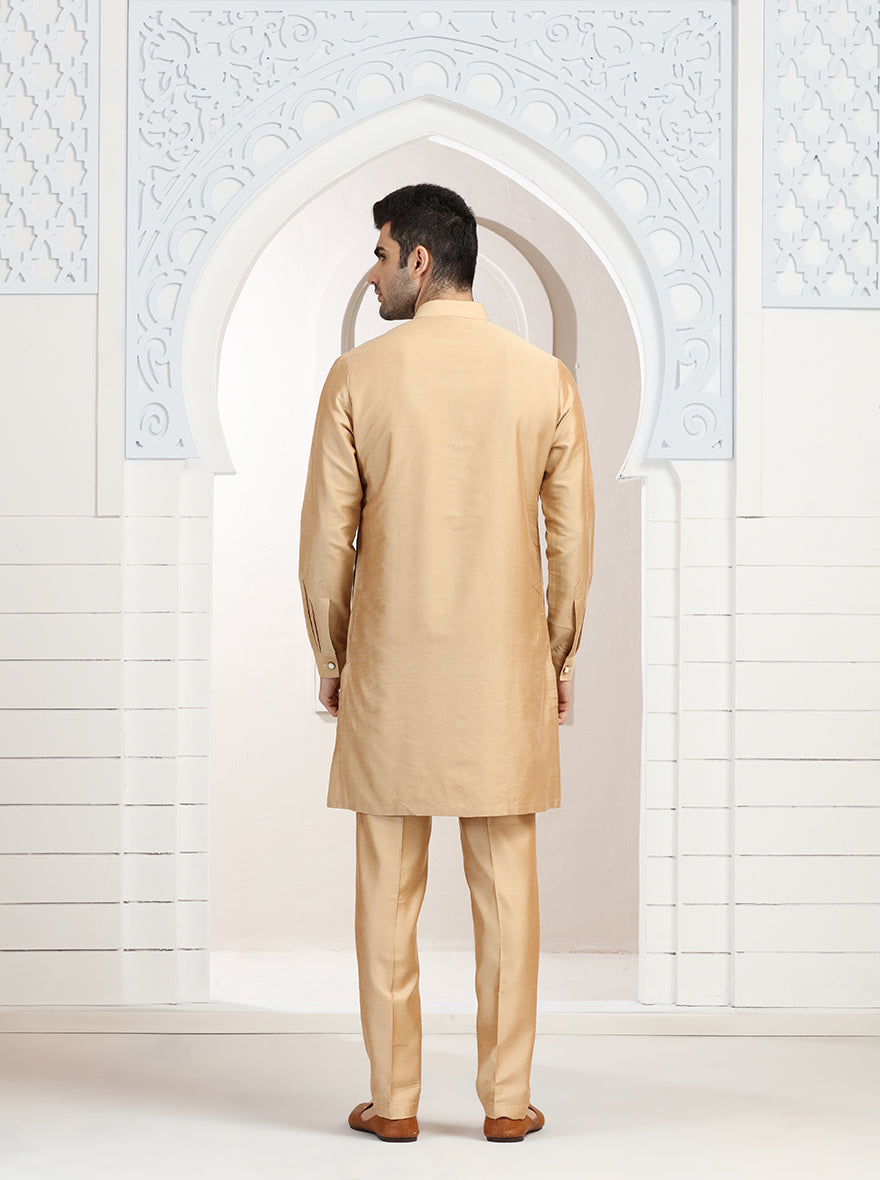 Golden Solid Kurta Pajama | TULA